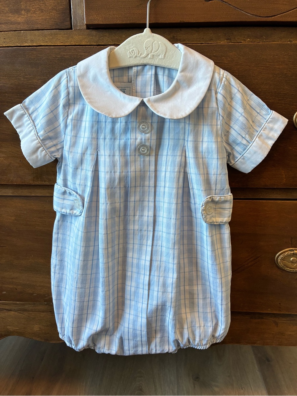 Little English Blue Plaid Baby Bubble with White Peter Pan Collar